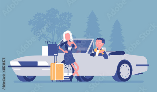 Cabriolet boy giving girl a lift