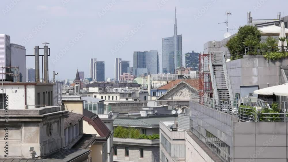 Milan cityscape roof top Duomo cathedral view on high business center buildings Milan cityscape roof top Duomo cathedral view on high business center buildings