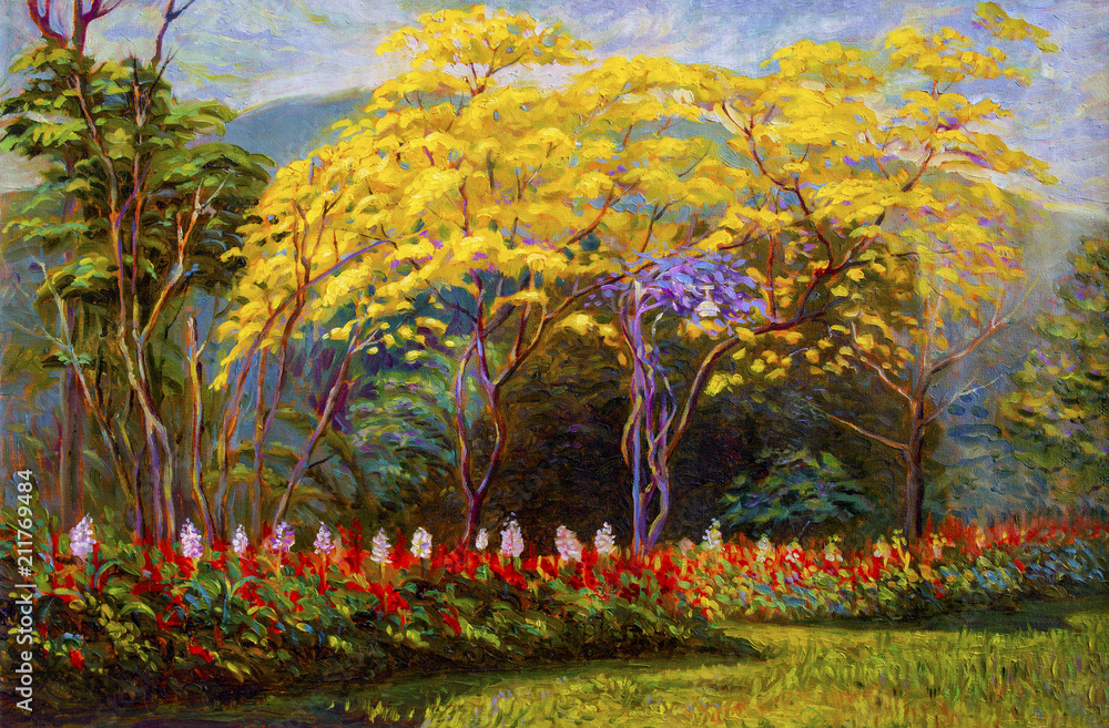 painting-landscape-original-oil-color-on-canvas-of-tabebuia-spectabilis