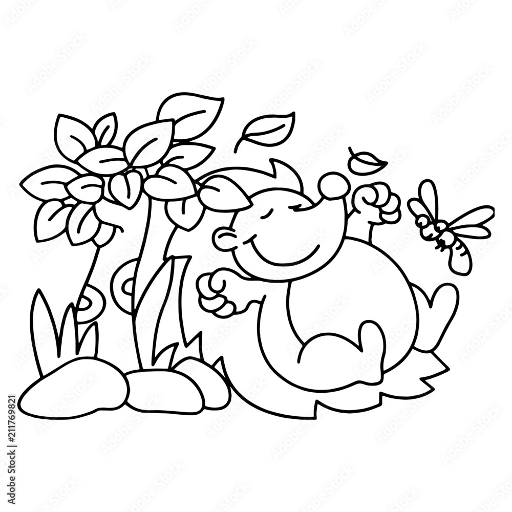 Hedgehog cartoon illustration isolated on white background for children color book Hedgehog cartoon illustration isolated on white background for children color book