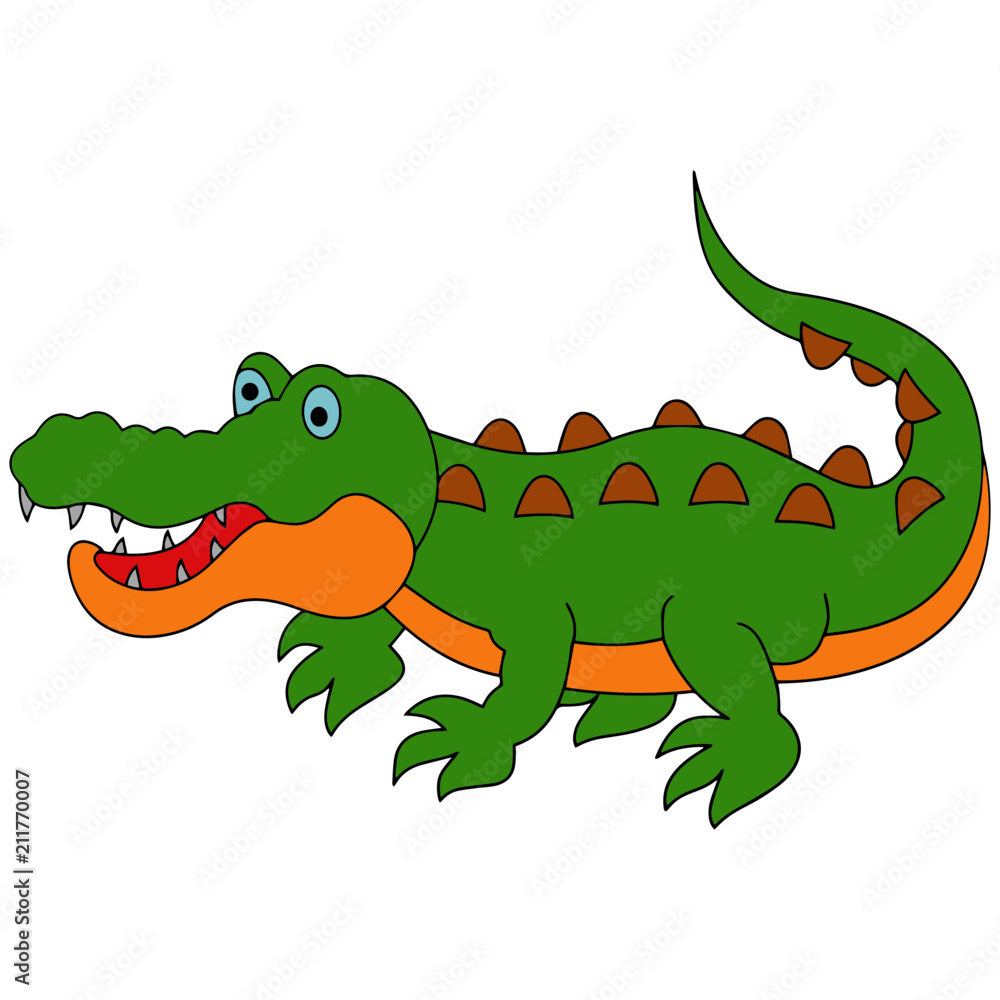 Fototapeta premium Crocodile cartoon illustration isolated on white background for children color book