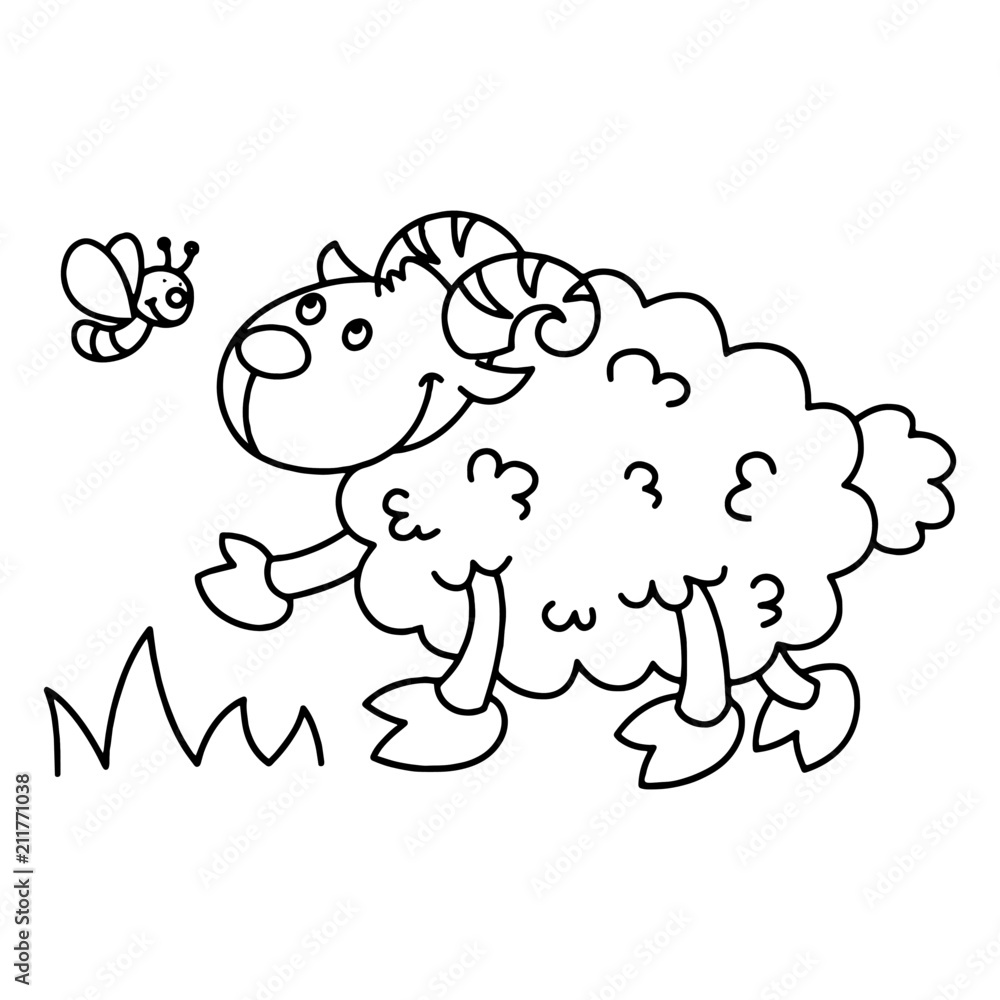 Sheep cartoon illustration isolated on white background for children color book