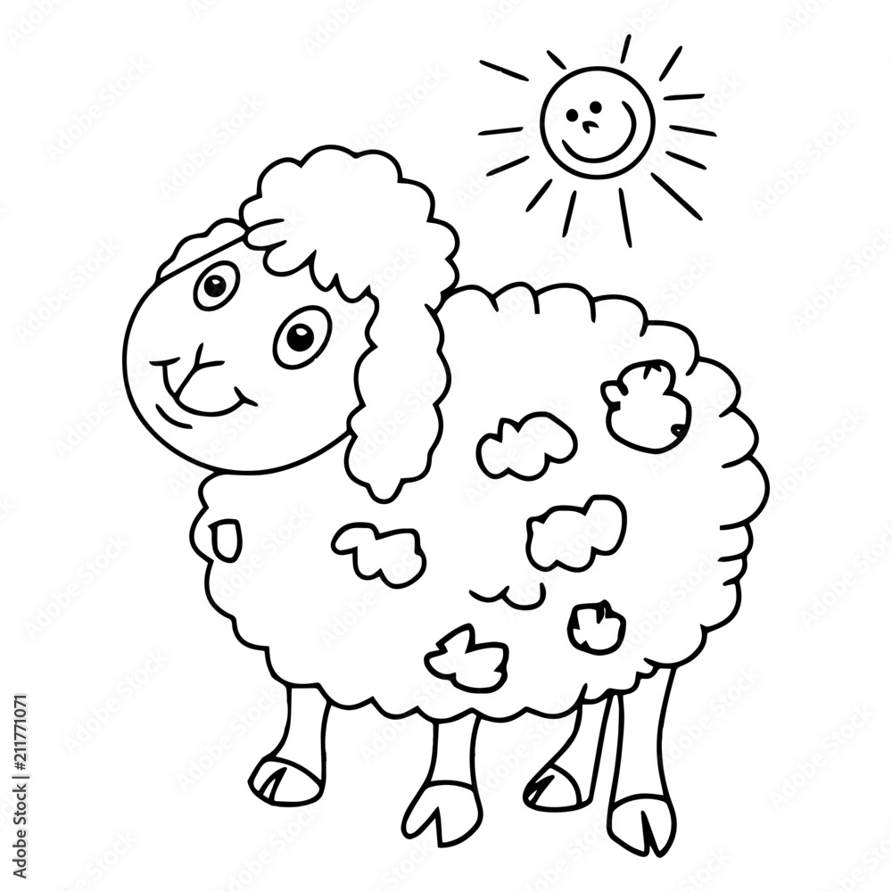 Sheep cartoon illustration isolated on white background for children color book Sheep cartoon illustration isolated on white background for children color book