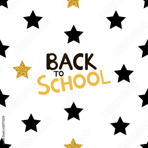 Back to school background with black and gold stars.