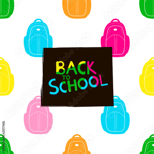 Back to school background with colorful backpacks.