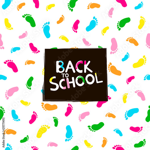 Back to school background with colorful footprints.