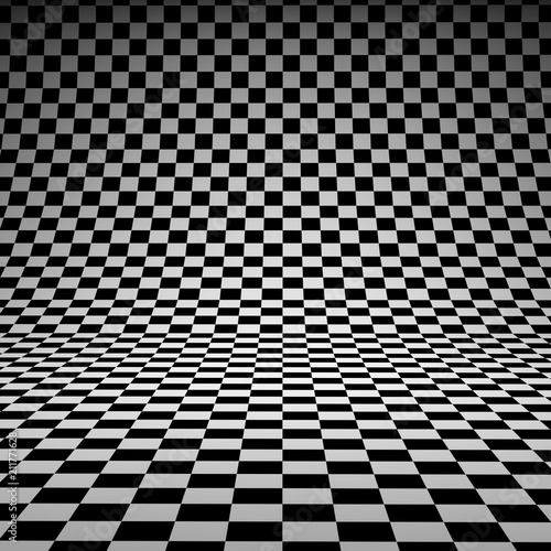 Black and white checker 3D studio background.