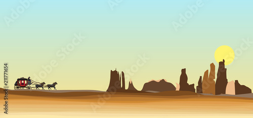 western scene with stagecoach wagon