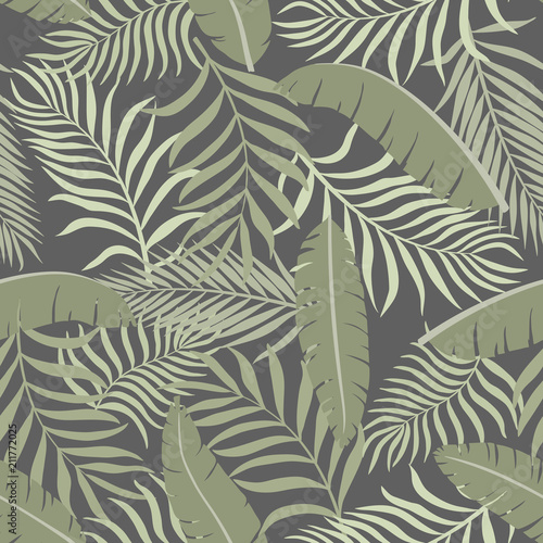 Tropical background with palm leaves. Seamless floral pattern. Summer vector illustration