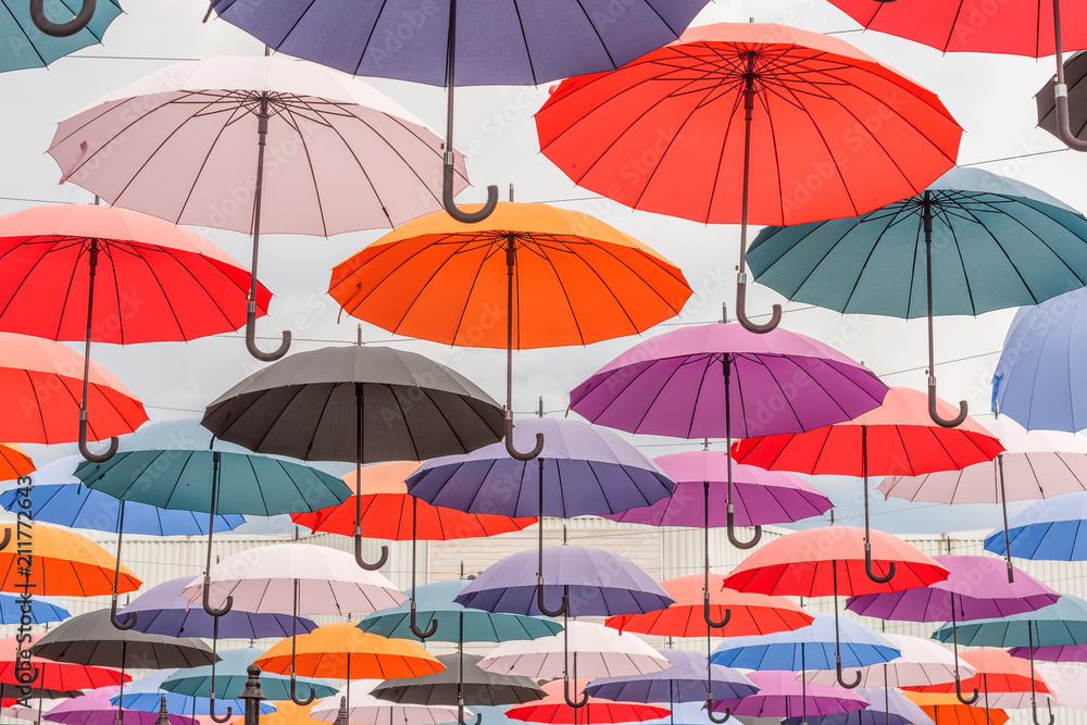 Multicolored umbrellas, colorful background