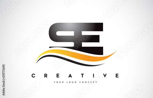 SE S E Swoosh Letter Logo Design with Modern Yellow Swoosh Curved Lines.