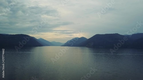 Teletskoye lake and Altai mountains. Northern shore. Altai Republic Siberia. Russia. Dron footage.