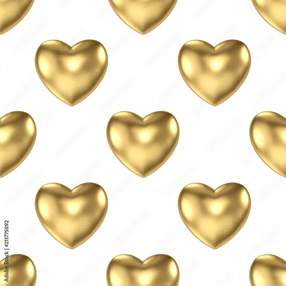 Seamless gold heart on white background pattern