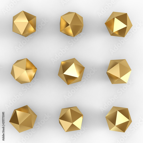 Gold platonic primitive set with shadows