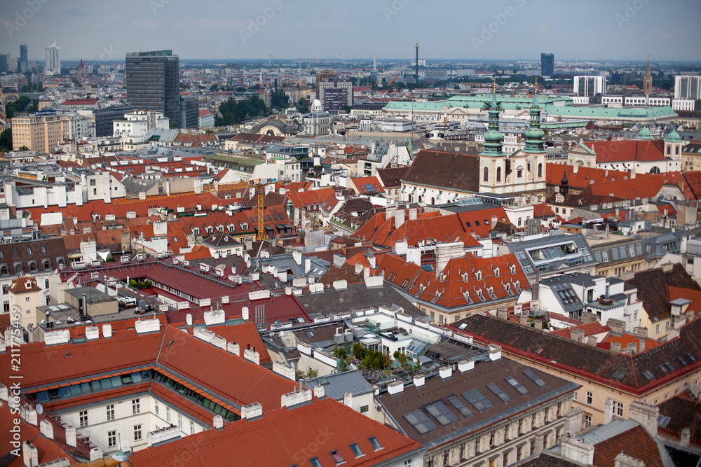 Austria, Vienna, capital city cityscape, view from the south tower of St. Stephen's Cathedral