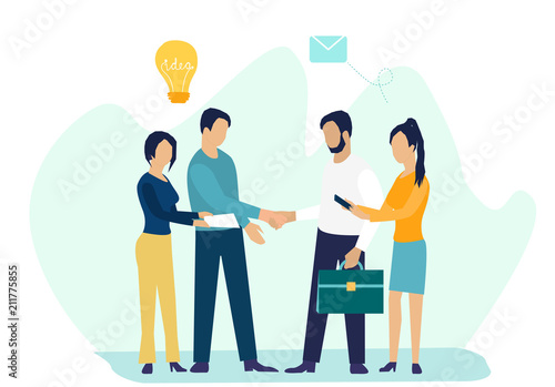 Business concept vector illustration, partnership concept, agreement of parties, hand shake, signing documents