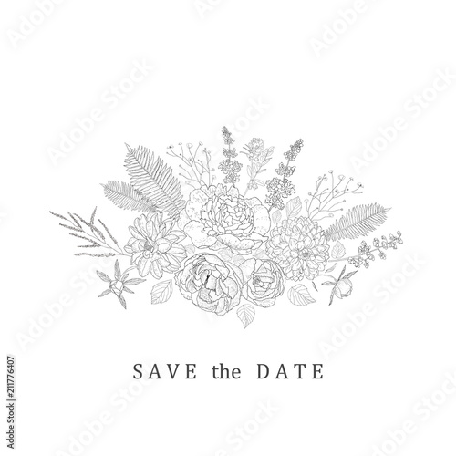 Floral bouquet for save the date, wedding, decoration.