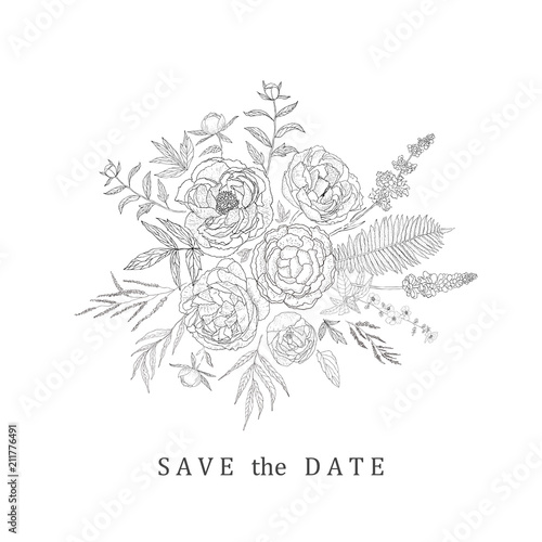 Floral bouquet for save the date, wedding, decoration.