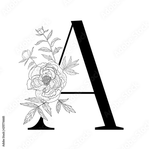 Floral alphabet. Decorative serif letter.