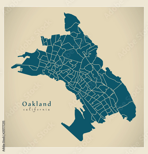 Modern City Map - Oakland California city of the USA with 131 neighborhoods