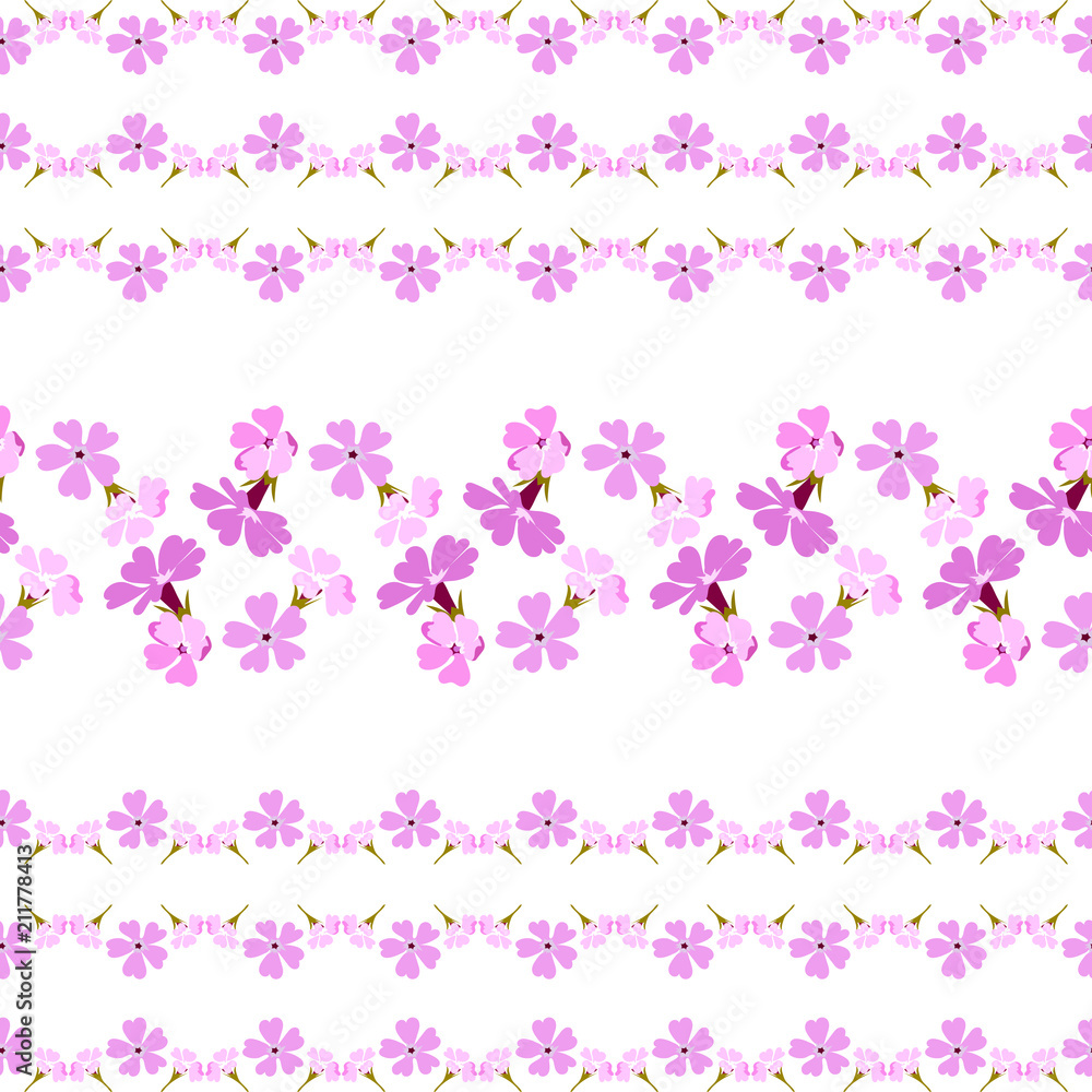 Gently pink floral horizontal pattern on a white background small flowers in pastel colors