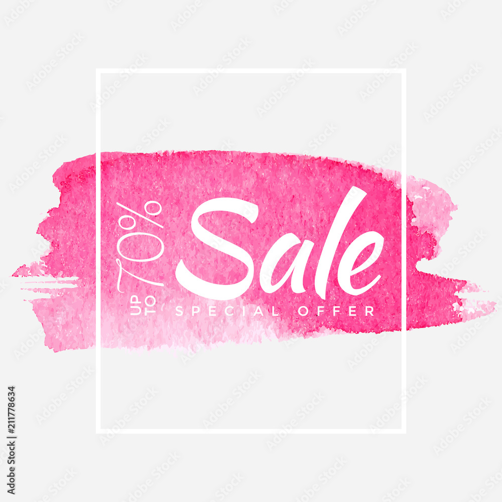 Fototapeta Watercolor Special Offer, Super Sale Flyer, Banner, Poster, Pamphlet, Saving Upto 70% Off, Vector illustration with abstract paint stroke