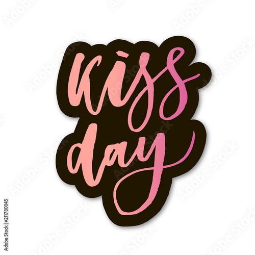 World kiss day. Phrase lettering calligraphy lips pomade sticker