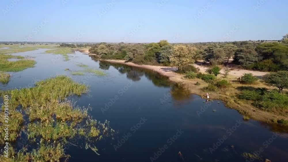 Okavango delta river on Namibia and Angola border Okavango delta river on Namibia and Angola border