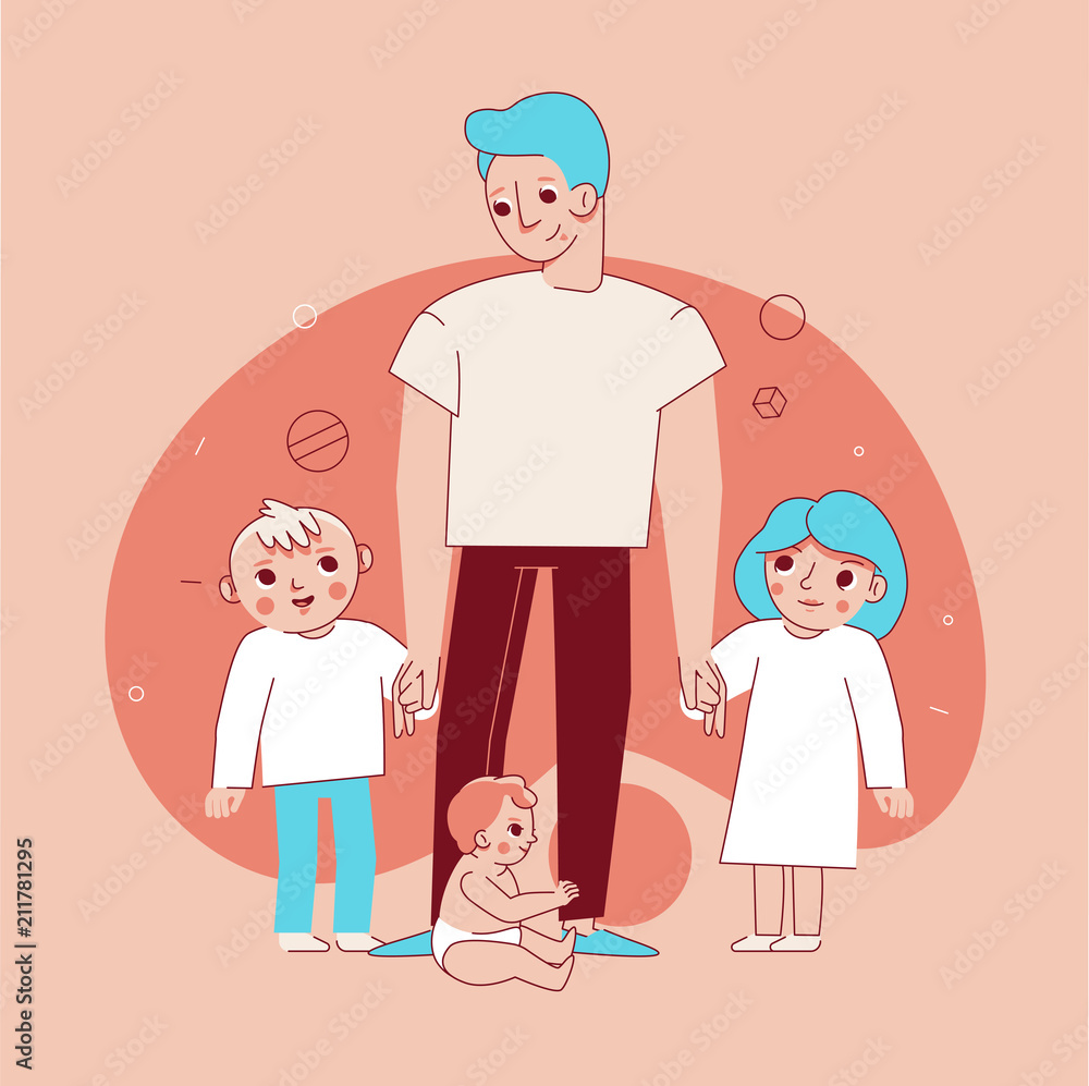 Vector illustration in trendy flat linear style - happy family and fatherhood concept Vector illustration in trendy flat linear style - happy family and fatherhood concept