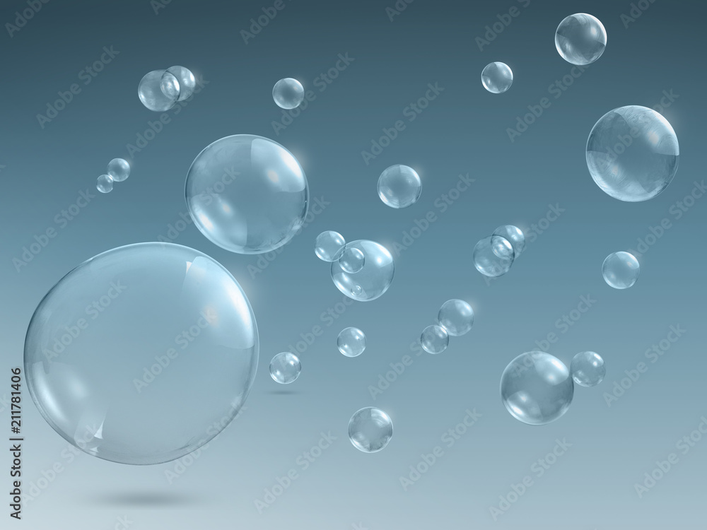 Transparent soap or water bubbles
