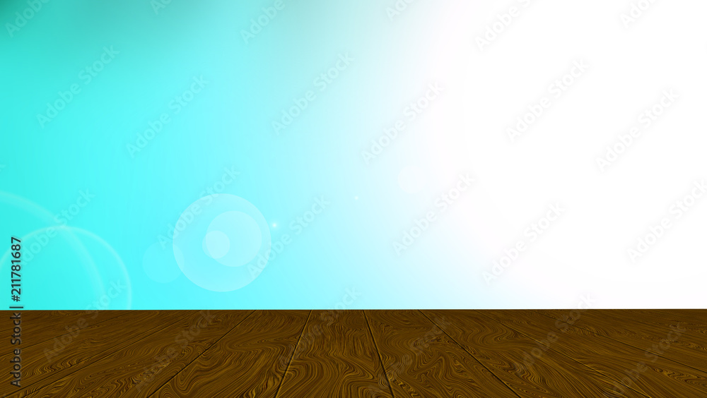 Naklejka premium Wooden floor and sunshine with blue sky nature background.