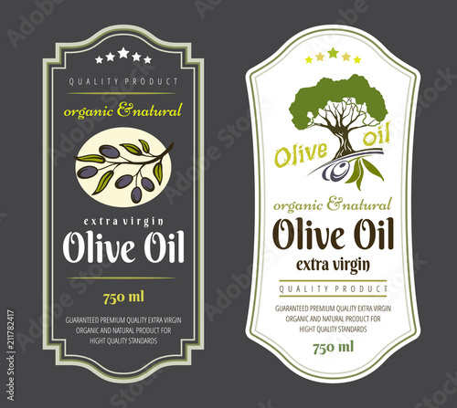 Set of Labels for Olive Oils. Elegant design for olive oil packaging