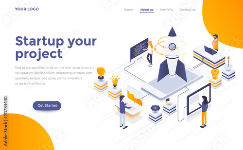 Flat color Modern Isometric Concept Illustration - Startup your project