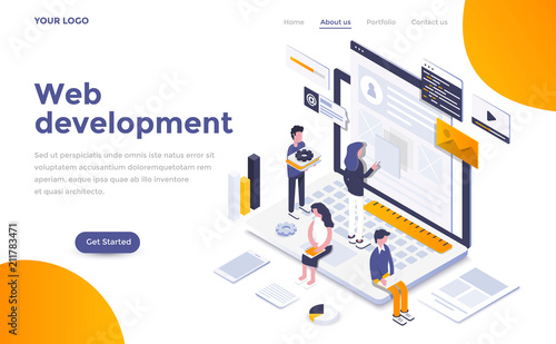 Flat color Modern Isometric Concept Illustration - Web Development