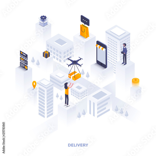 Flat color Modern Isometric Illustration design - Delivery