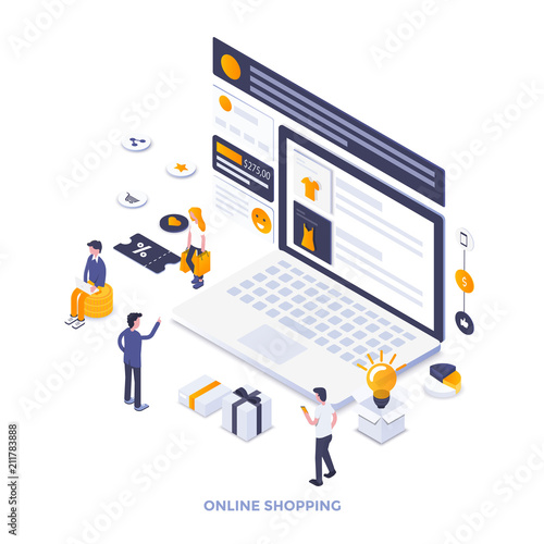 Flat color Modern Isometric Illustration design - Online shopping