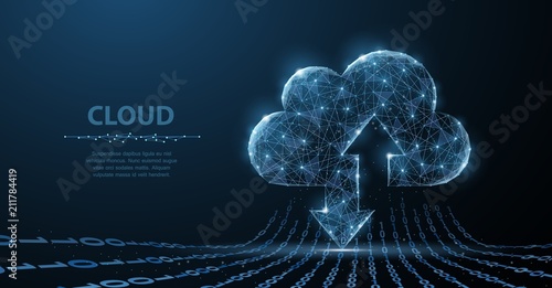 Cloud technology. Polygonal wireframe art looks like constellation. Concept illustration or background