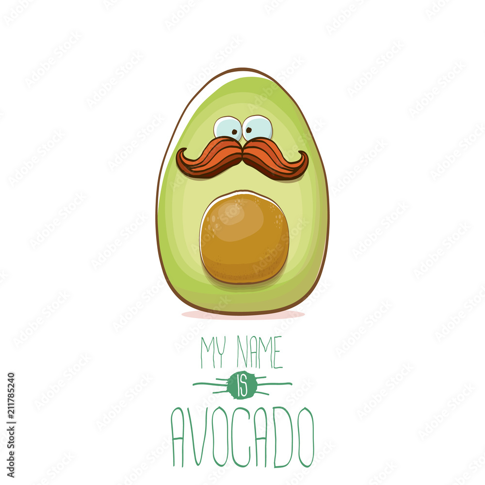 funny cartoon cute green avocado character isolated on white background. My  name is avocado vector concept. vector healthy summer fruit character Stock  Vector | Adobe Stock