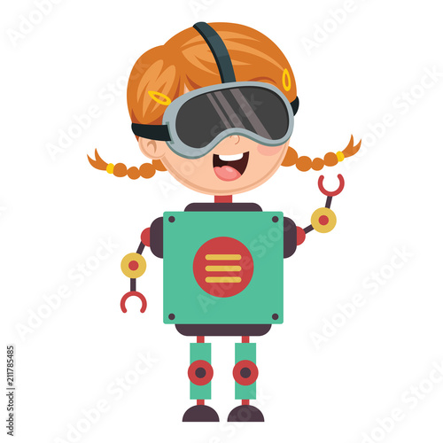 Vector Illustration Of Robotic Girl