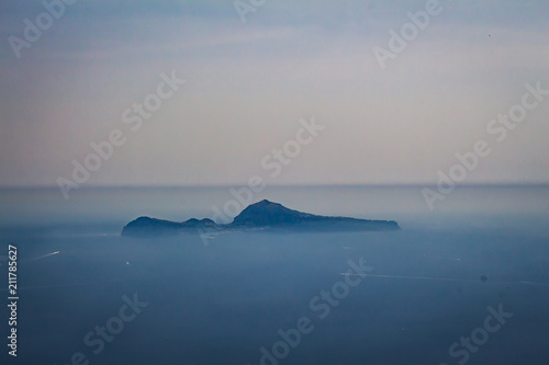 view of Capri island from the summit of Vesuvius vulcano  Campania  Italy