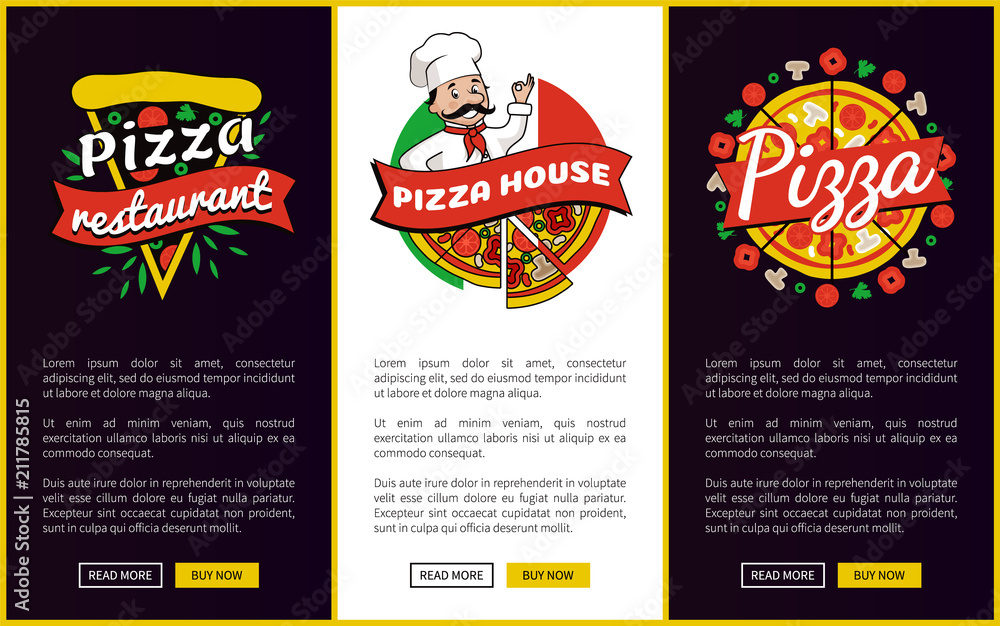 Pizza Restaurant Web Pages Vector Illustration