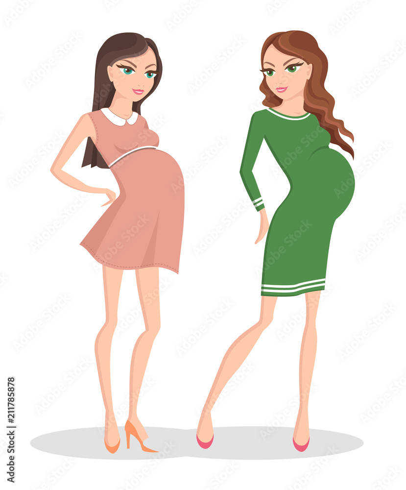 Two Beautiful Pregnant Women in Pretty Dresses Two Beautiful Pregnant Women in Pretty Dresses