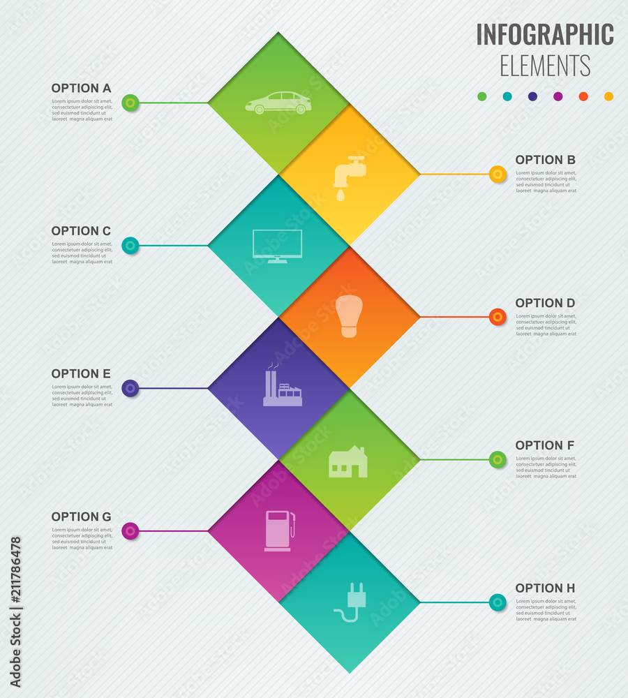 Abstract 3D infographic template with 8 options. Business presentation concept. Vector Abstract 3D infographic template with 8 options. Business presentation concept. Vector