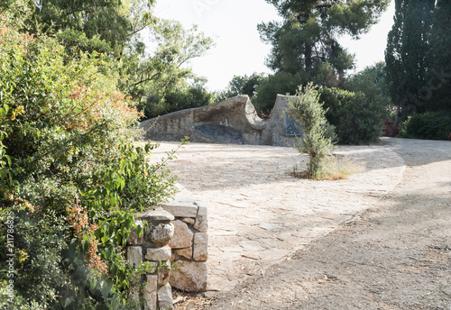 Fragment of the Memorial with a story in Hebrew about the ambushed fighting vehicles of the Hagana - the IDF - during the War of Independence near the village of Nativ HaShayara in Israel photo