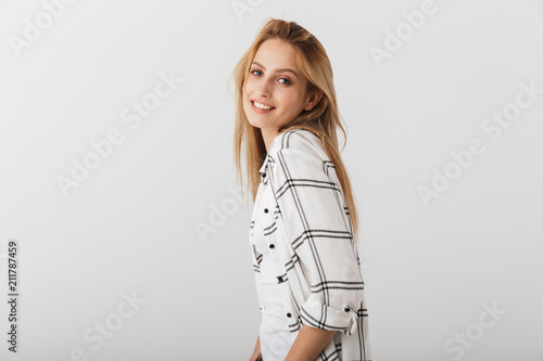 Portrait of a lovely young casual girl looking at camera