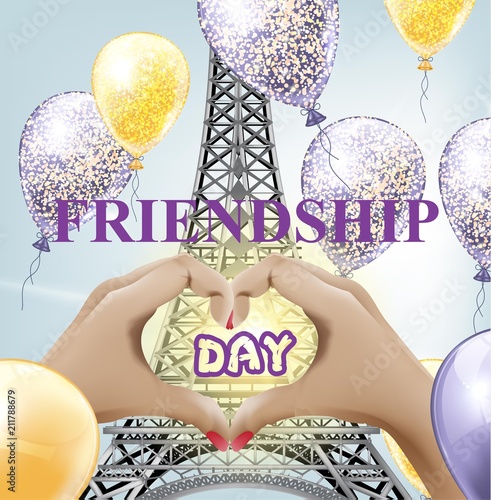Friendship day Eiffel tower love Paris Vector