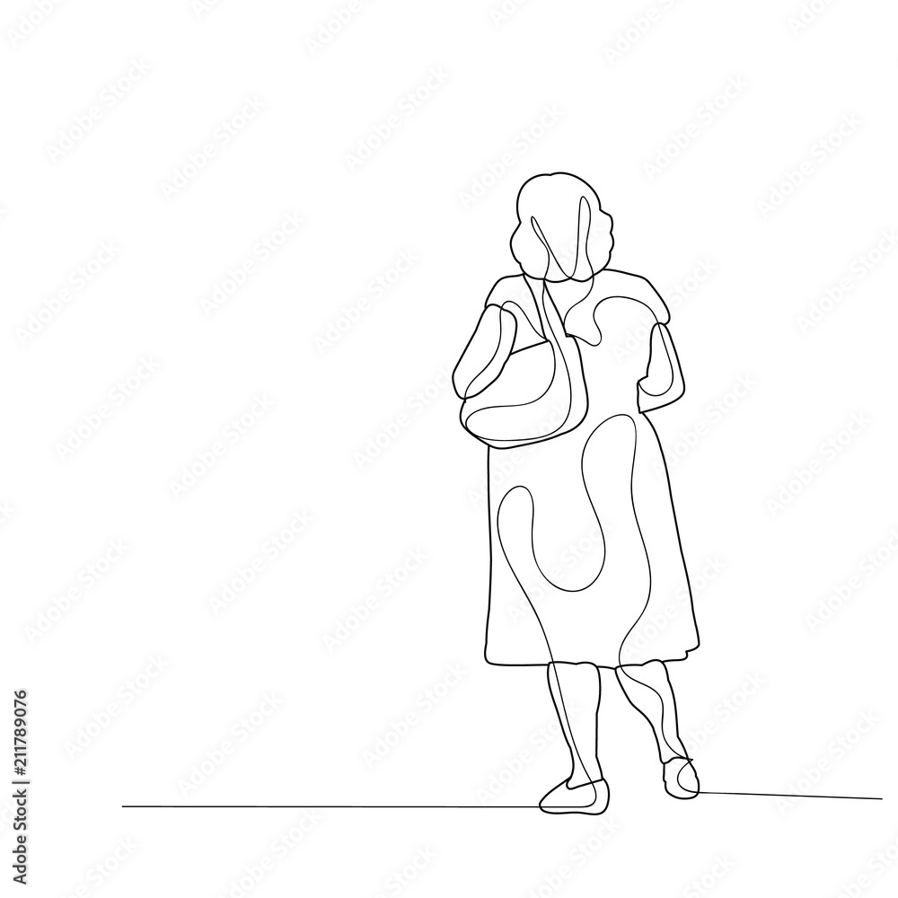 vector, isolated, sketch a woman is walking