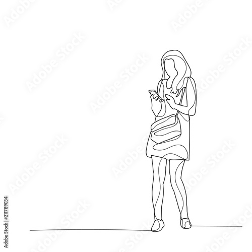 vector  isolated  sketch of a girl with a phone