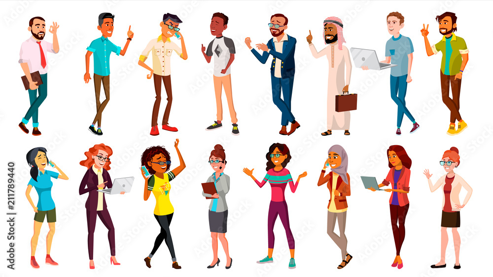 Multinational People Set Vector. Races And Nationalities. Men, Women. Business Person. Businesspeople Ethnic Diverse. Isolated Illustration