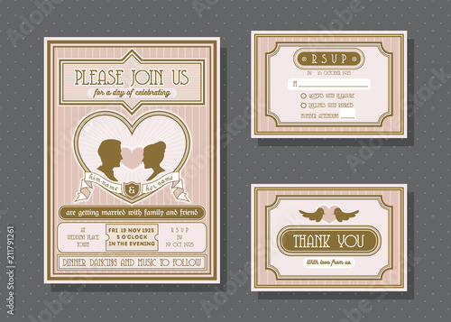 Wedding invitation card vector template set.